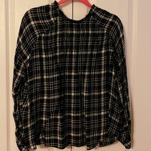 Plaid Back-Button Blouse